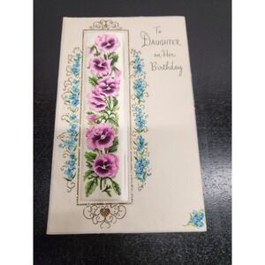 Vintage 1959 Buzza-Cardozo Birthday Card Daughter Silk Pansy Fabric Insert 9 in.